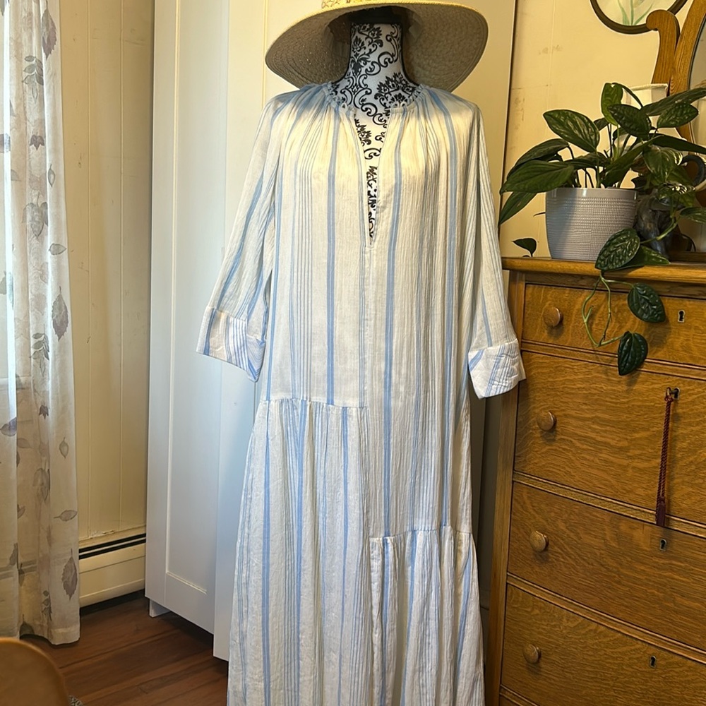 Apiece Apart White and Light Blue Striped Maxi Dress
